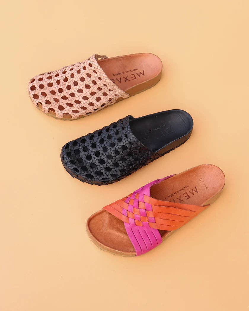 Puebla - Woven Light Brown Leather Mule with Bio Sole