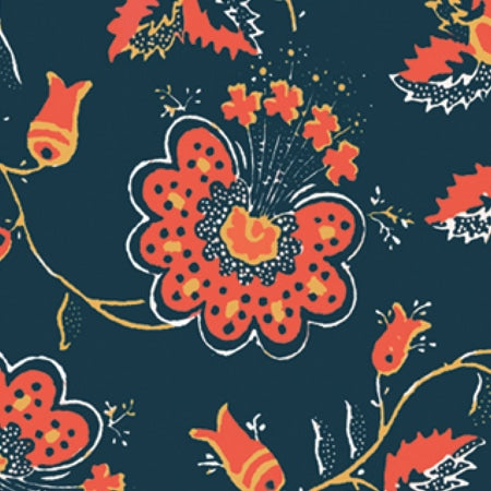 The “Chita” From Alcobaça Eco Shopper by Terra Lusa features a vibrant floral pattern with bold red, orange, and yellow flowers on a dark blue background—making it a stylish and eco-friendly reusable shopping bag.