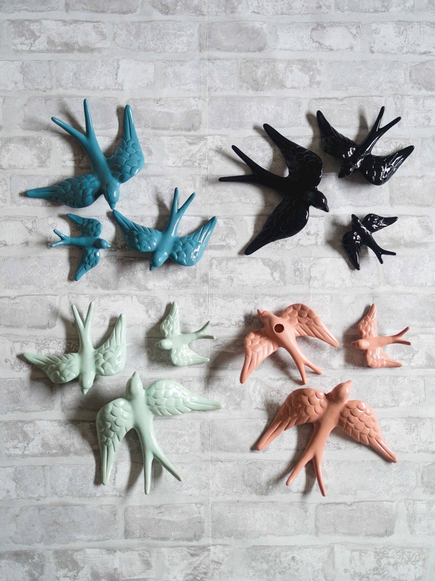handpainted ceramic swallows for wall decoration