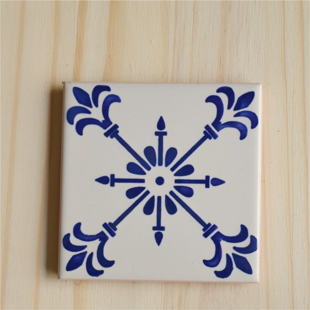 Cobalt tile hand painted #07 with Portuguese design