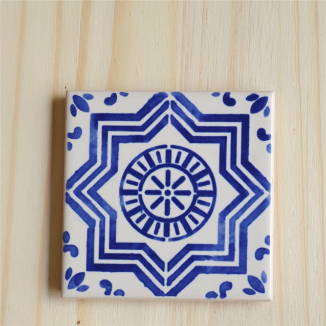 handpainted cobalt blue tile with Portuguese design #10