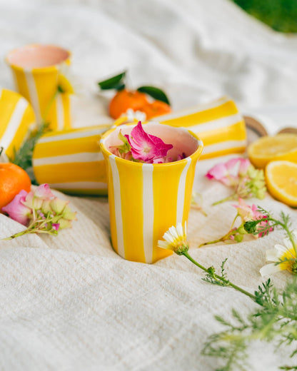 Valentina Handmade Spanish Ceramic Mug – Pink & Yellow Stripes