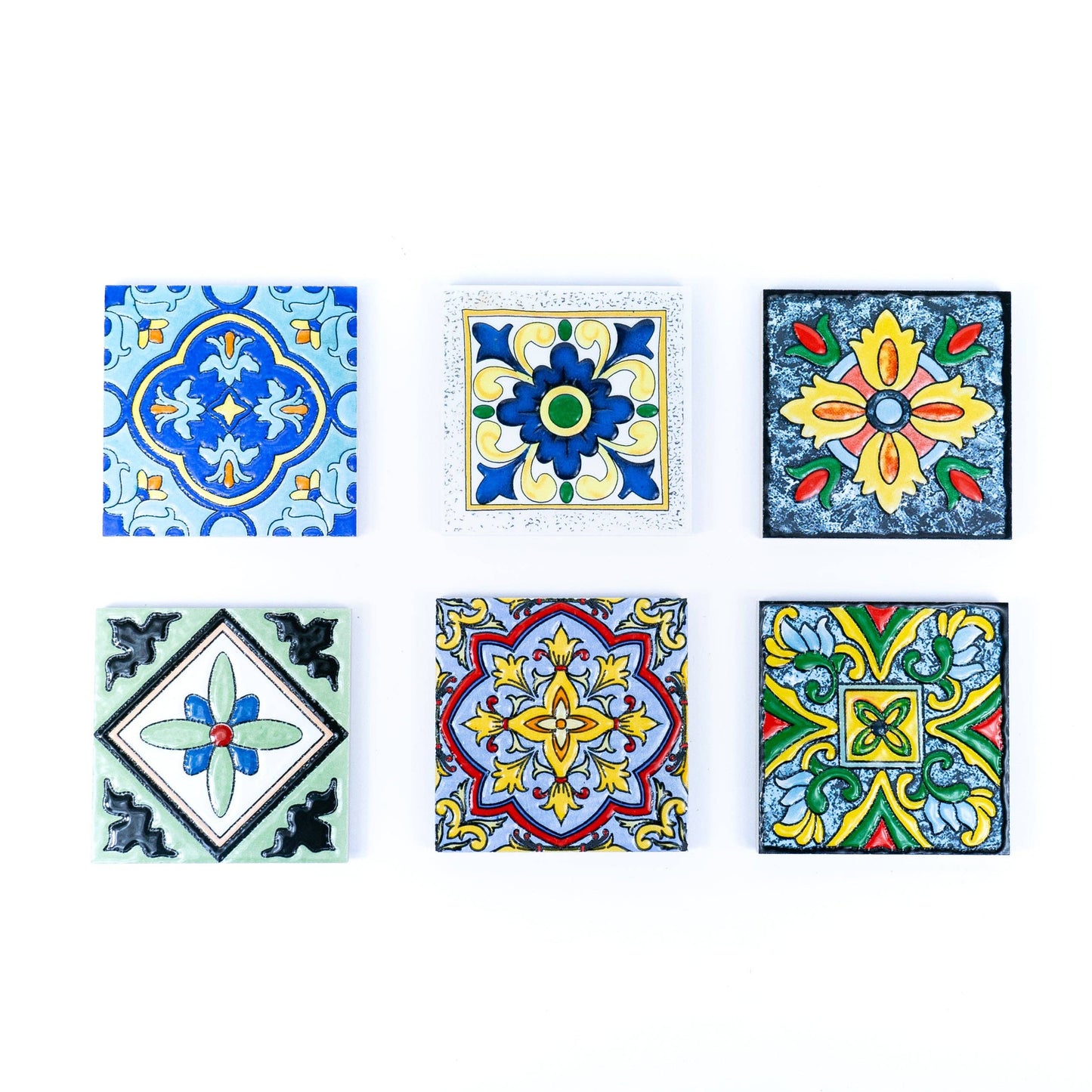 Tile-Inspired Ceramic & Cork Coasters - Set of 6