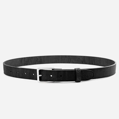 The Corkor Womens Cork Belt – 30mm with Silver Buckle is a vegan accessory displayed in a circular shape on a plain light gray background.