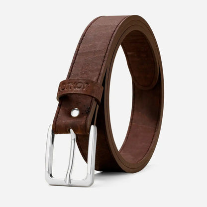 The Corkor Womens Cork Belt – 30mm with Silver Buckle is shown upright against a white background, emphasizing its eco-friendly design.