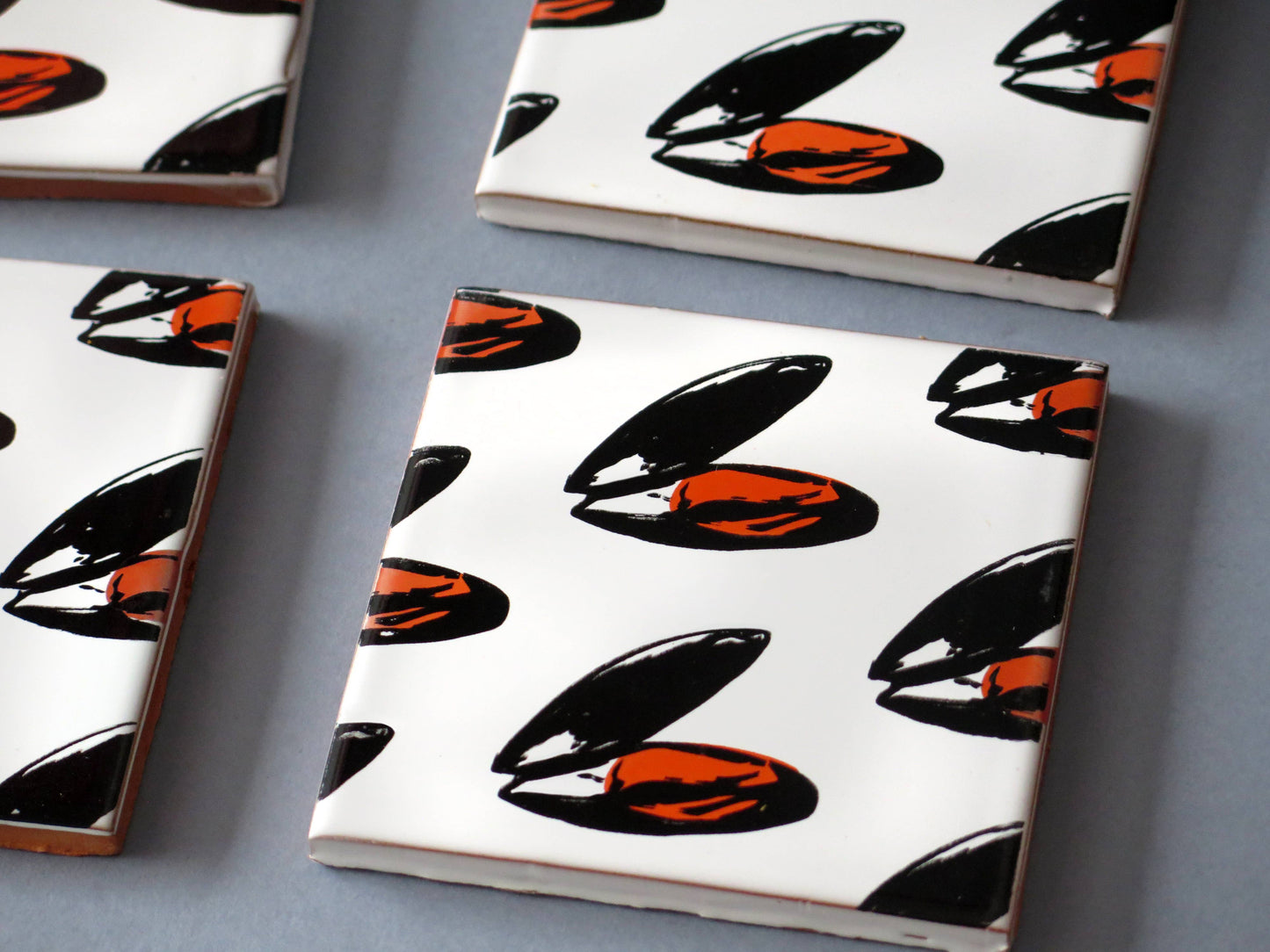 artisan ceramic coasters mussels design spain