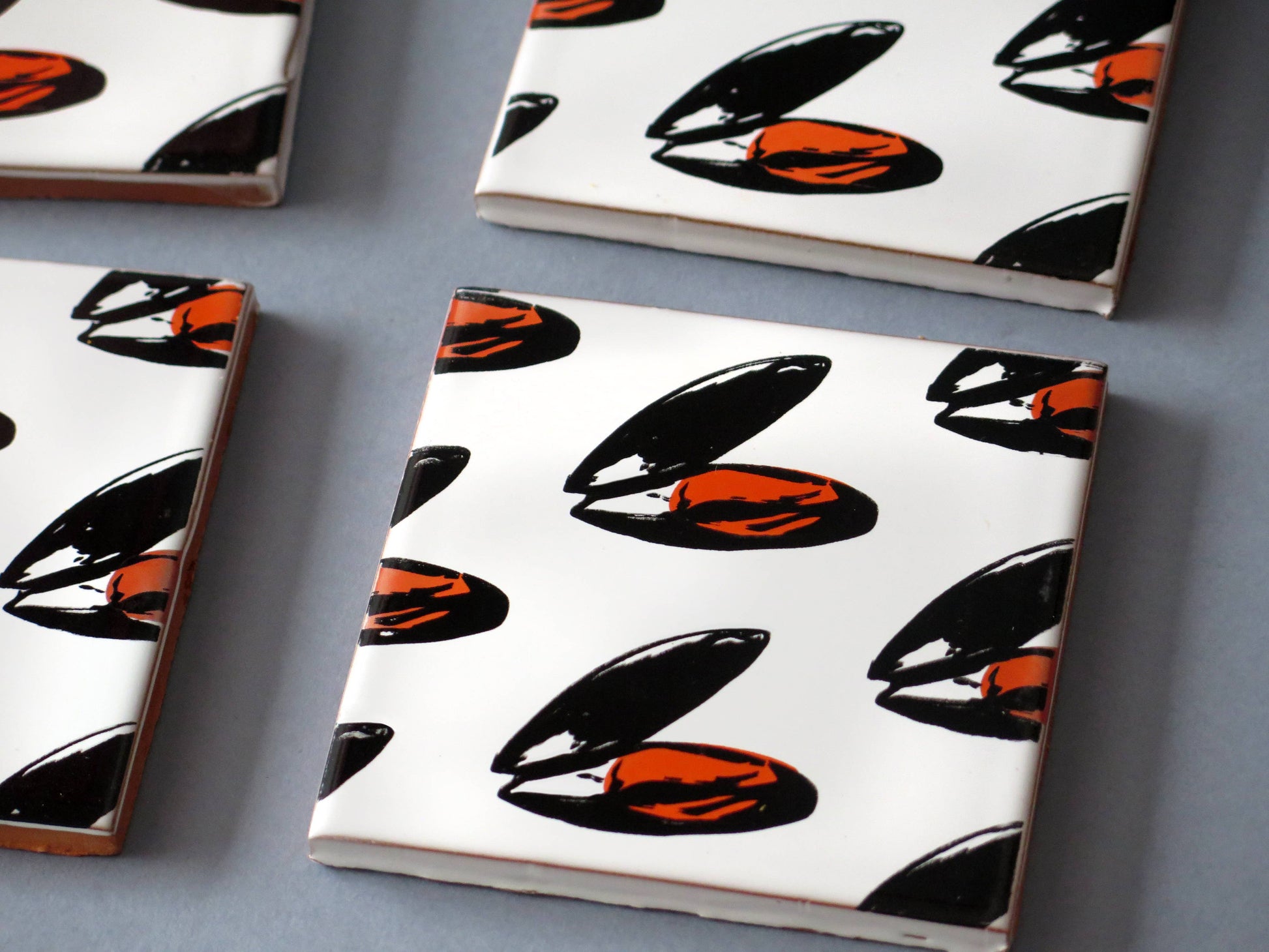 artisan ceramic coasters mussels design spain
