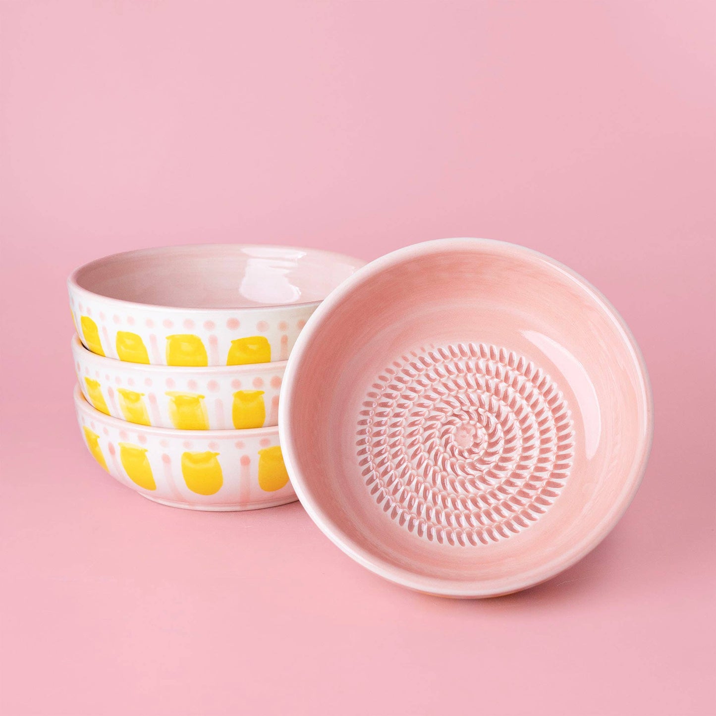 Vintage Pottery Grater Bowl – Pink and Yellow / Valentina NEW