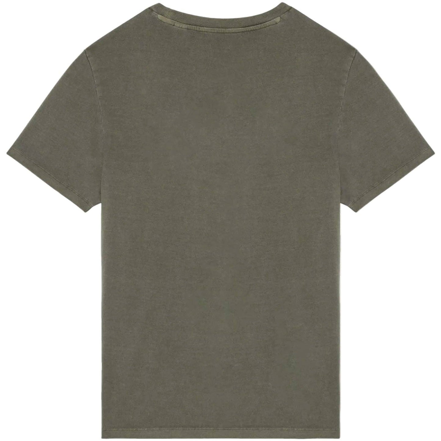 The Saudade T-Shirt by Futah is a plain, olive green, short-sleeved tee shown from the back on a white background. It features a classic crew neckline and no visible logos or designs. Made in Portugal.