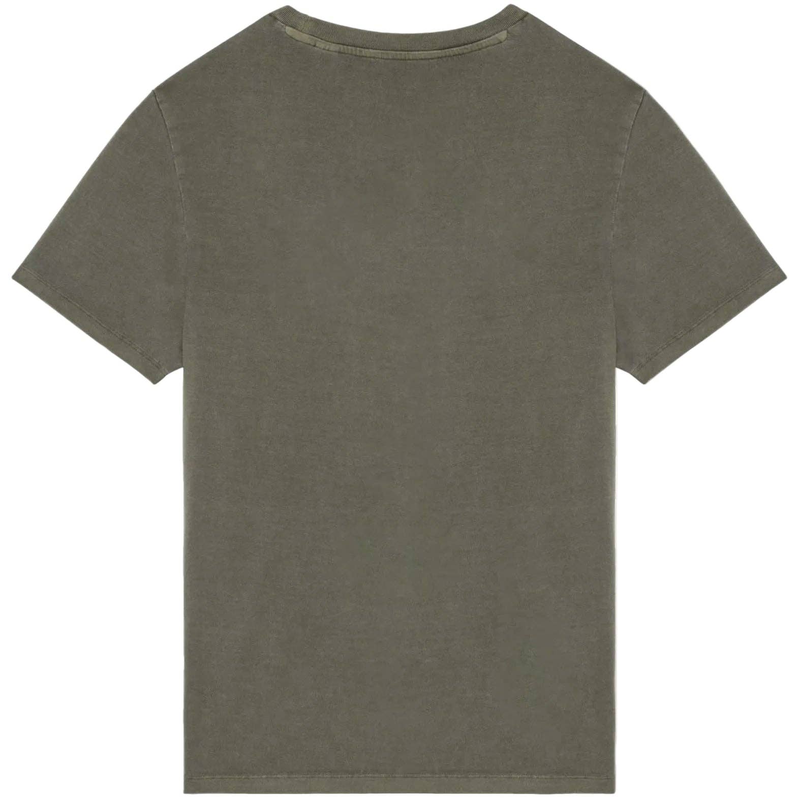 The Saudade T-Shirt by Futah is a plain, olive green, short-sleeved tee shown from the back on a white background. It features a classic crew neckline and no visible logos or designs. Made in Portugal.