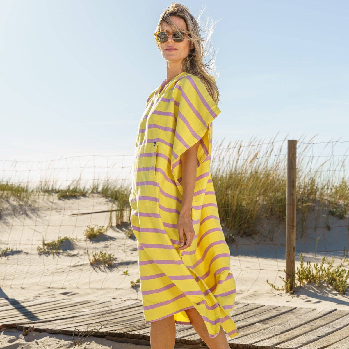 Berlenga Yellow lightweight cotton poncho for swimming and beach days