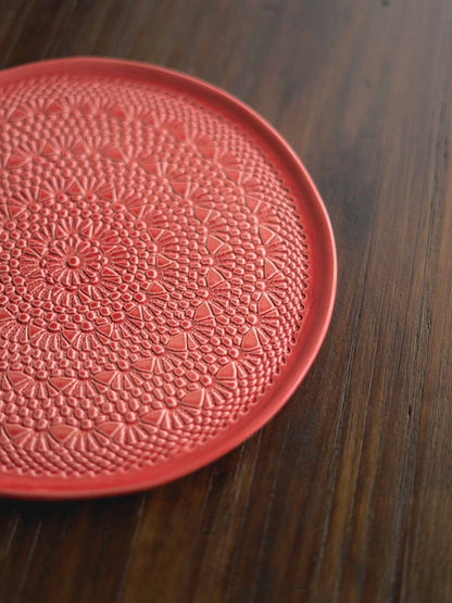 Cake crochet plate in coralpink