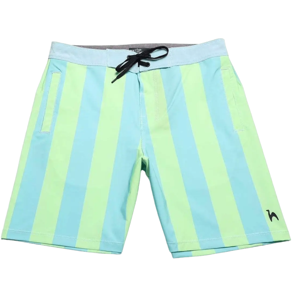 Futah x 38graus men's boardshorts in blue and green stripes, made in Portugal