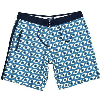 Futah Daintree Blue men's boardshorts with blue and white eye print