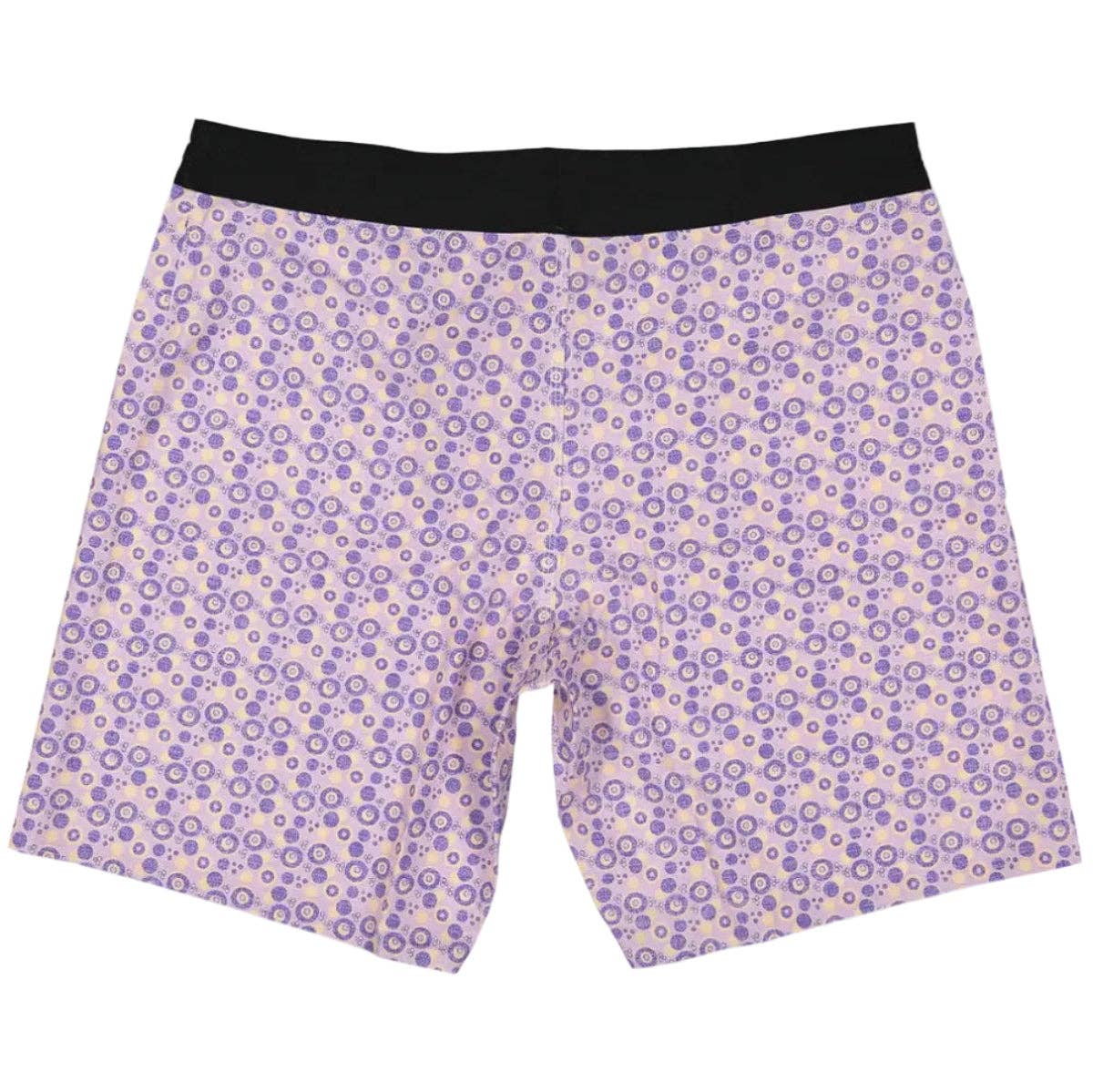 Mocha and violet circular Vortex print on Futah recycled polyester boardshorts
