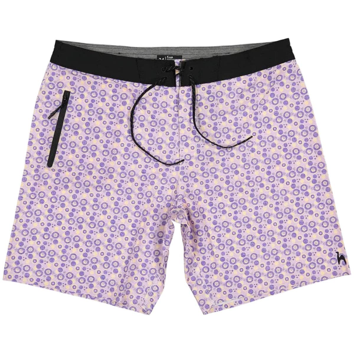 Futah Vortex Mocha boardshorts with black drawstring, waistband and zipped pocket