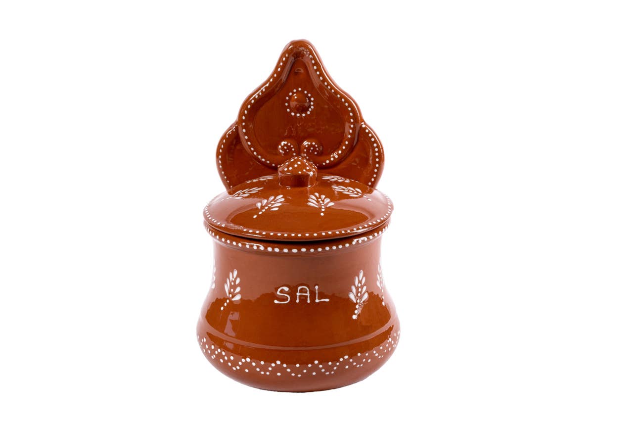 Hand painted Portuguese clay salt cellar No.0 ceramic salt container made in Portuga