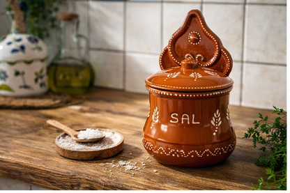 Painted Portuguese Clay Salt Cellar No.0