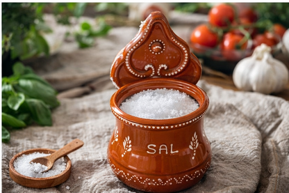 Painted Portuguese Clay Salt Cellar No.0