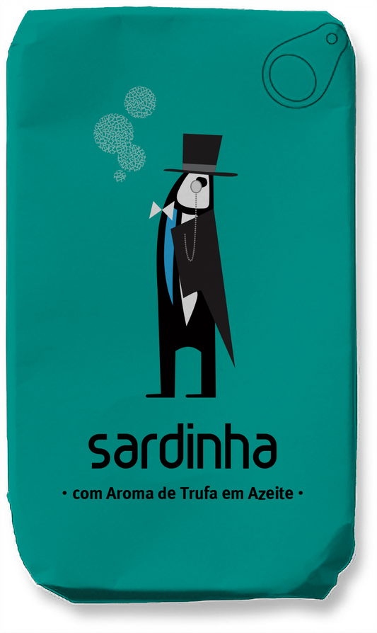 Sardinha Portuguese sardines in olive oil with truffle aroma, traditionally prepared and tinned in Portugal.