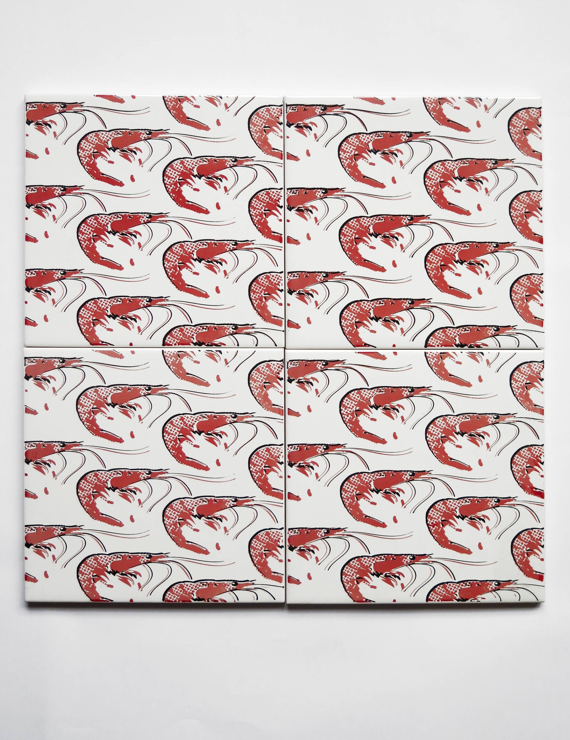 Self adhesive ceramic tile mural with prawns design set of four tiles made in Spain