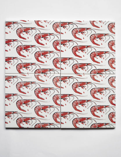 Self adhesive ceramic tile mural with prawns design set of four tiles made in Spain
