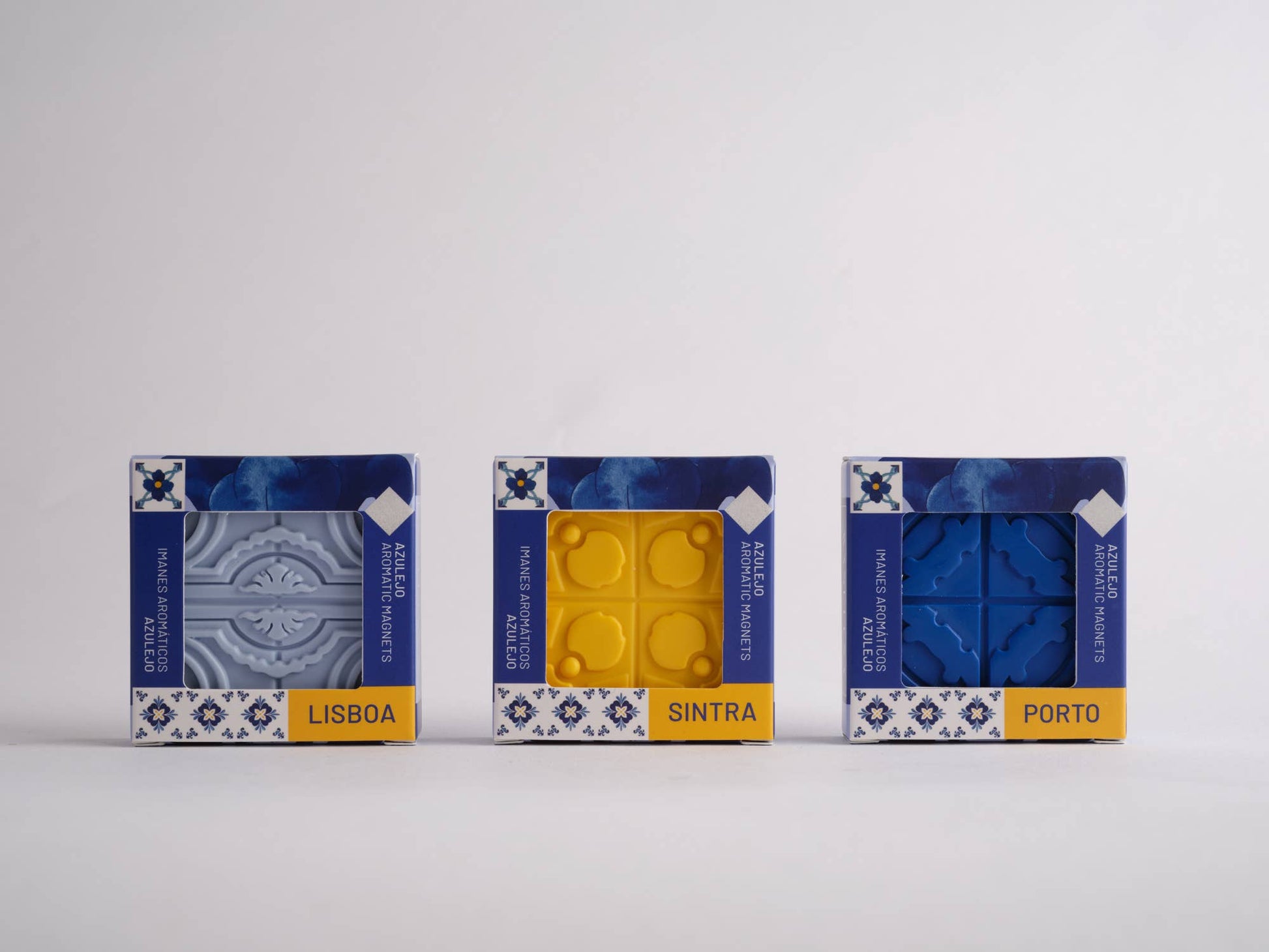 A vibrant Sintra Aromatic Tile Magnet by Manulena, inspired by Portugal’s enchanted hills, is displayed against a white background—an ideal Portuguese souvenir.