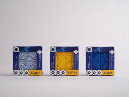 A vibrant Sintra Aromatic Tile Magnet by Manulena, inspired by Portugal’s enchanted hills, is displayed against a white background—an ideal Portuguese souvenir.