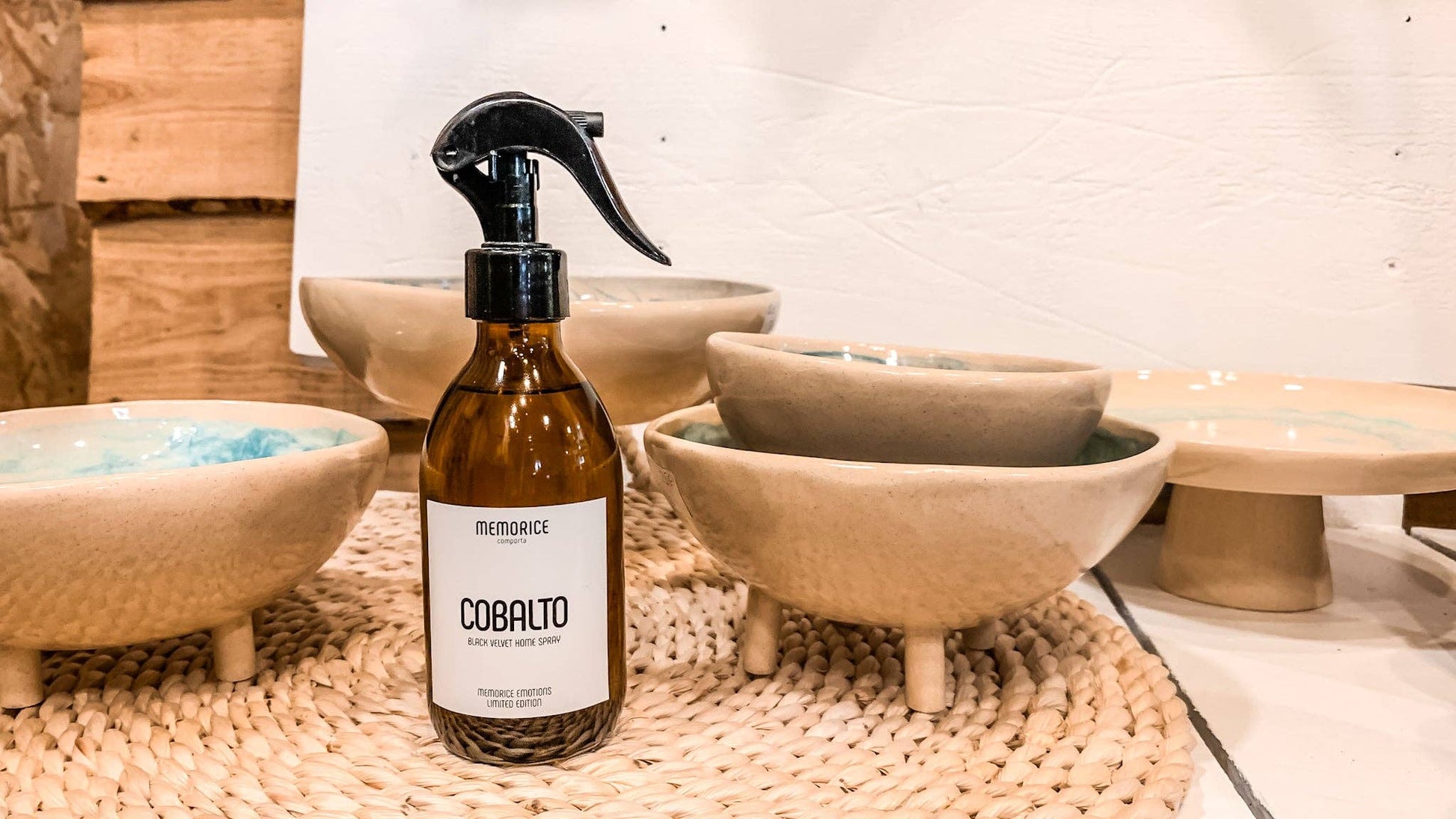 Cobalto room spray in an amber bottle