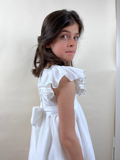 White Ribbed Ceremony Dress with ribbon belt | Dresses | Iberica - Pretty things from Portugal