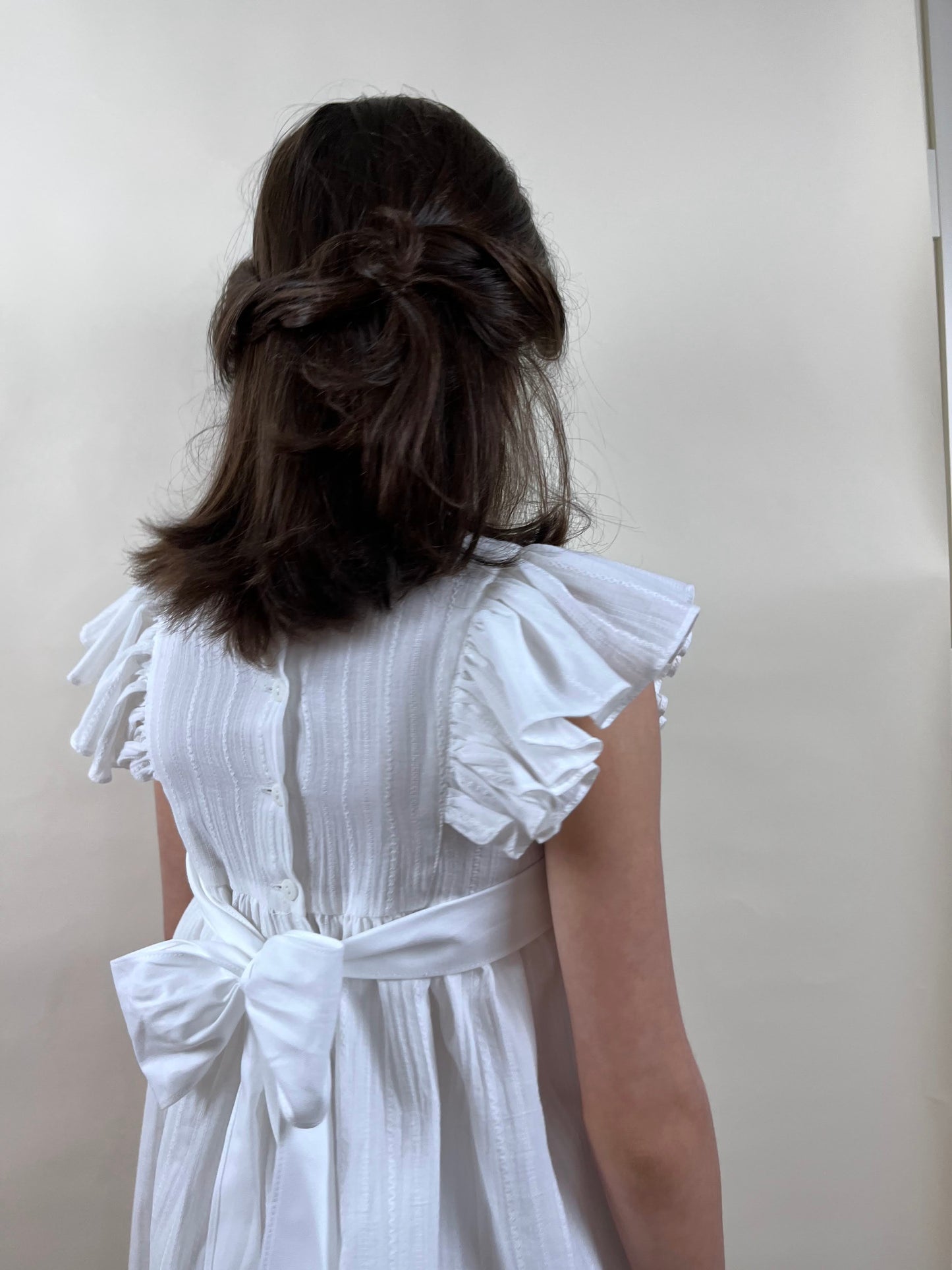 White Ribbed Ceremony Dress with ribbon belt | Dresses | Iberica - Pretty things from Portugal