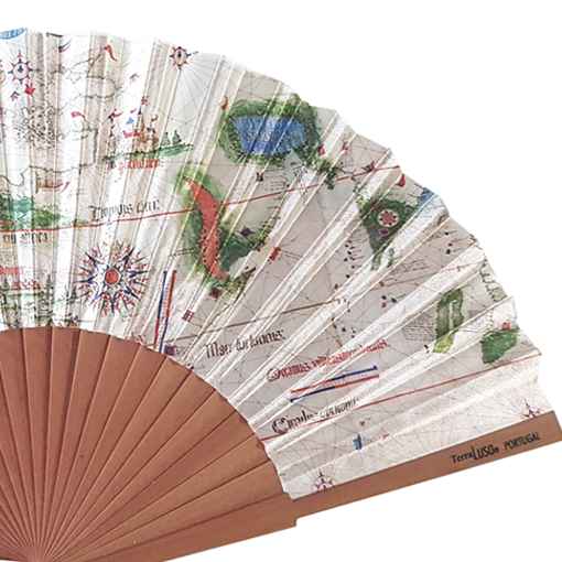 Hand fan with old world map illustration_Terra Lusa