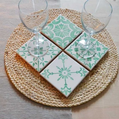 Hand Painted Tiles Aqua Coasters Set B