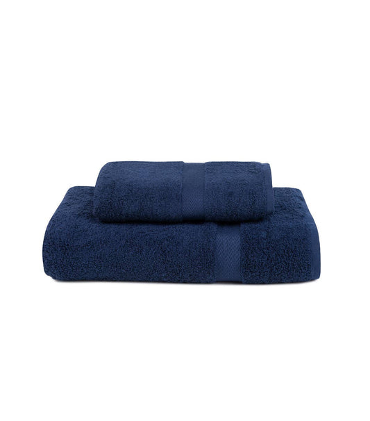 cobalt blue 2 piece towel set stacked on top of each other