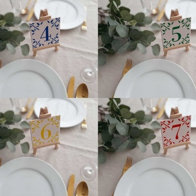 hand painted tile numbers for wedding guests