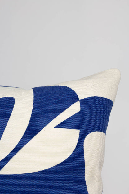 Pillow with blue and white drawing