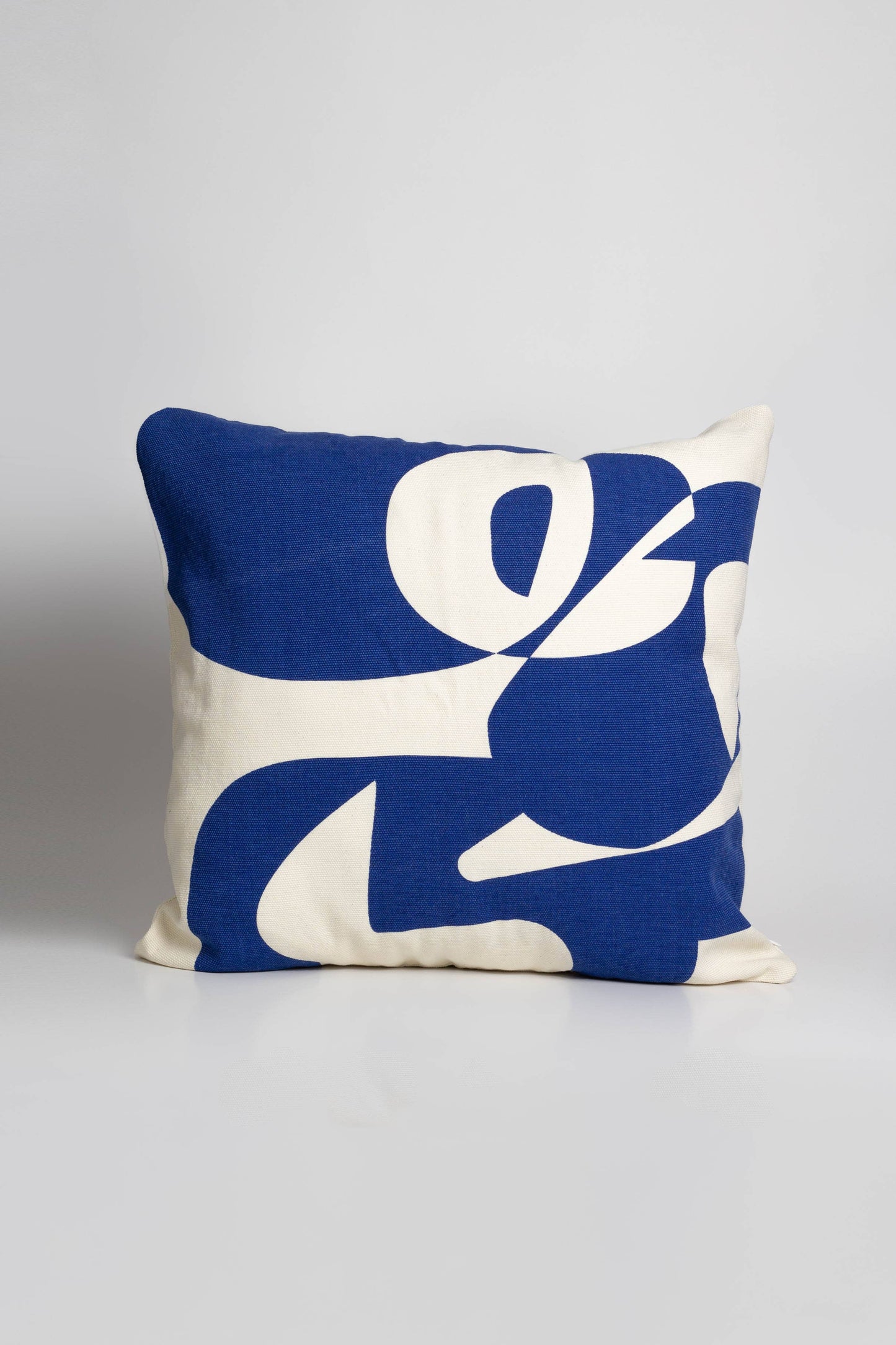 modern blue and white pillow with drawing