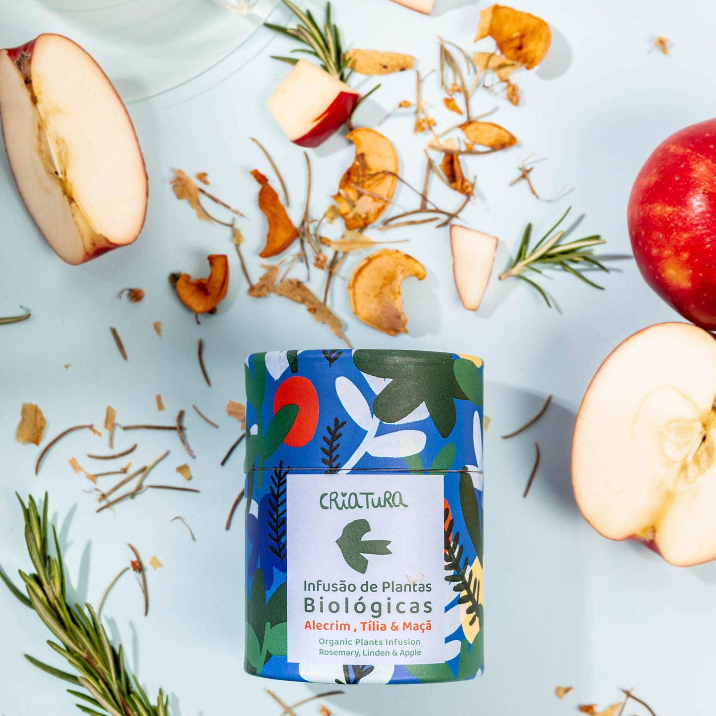 Tea pack with Rosemary Linden petals and Apple