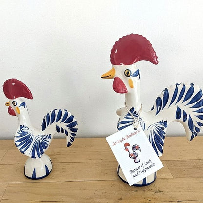 pair of ceramic roosters with blue and white brazil motif_Iberica