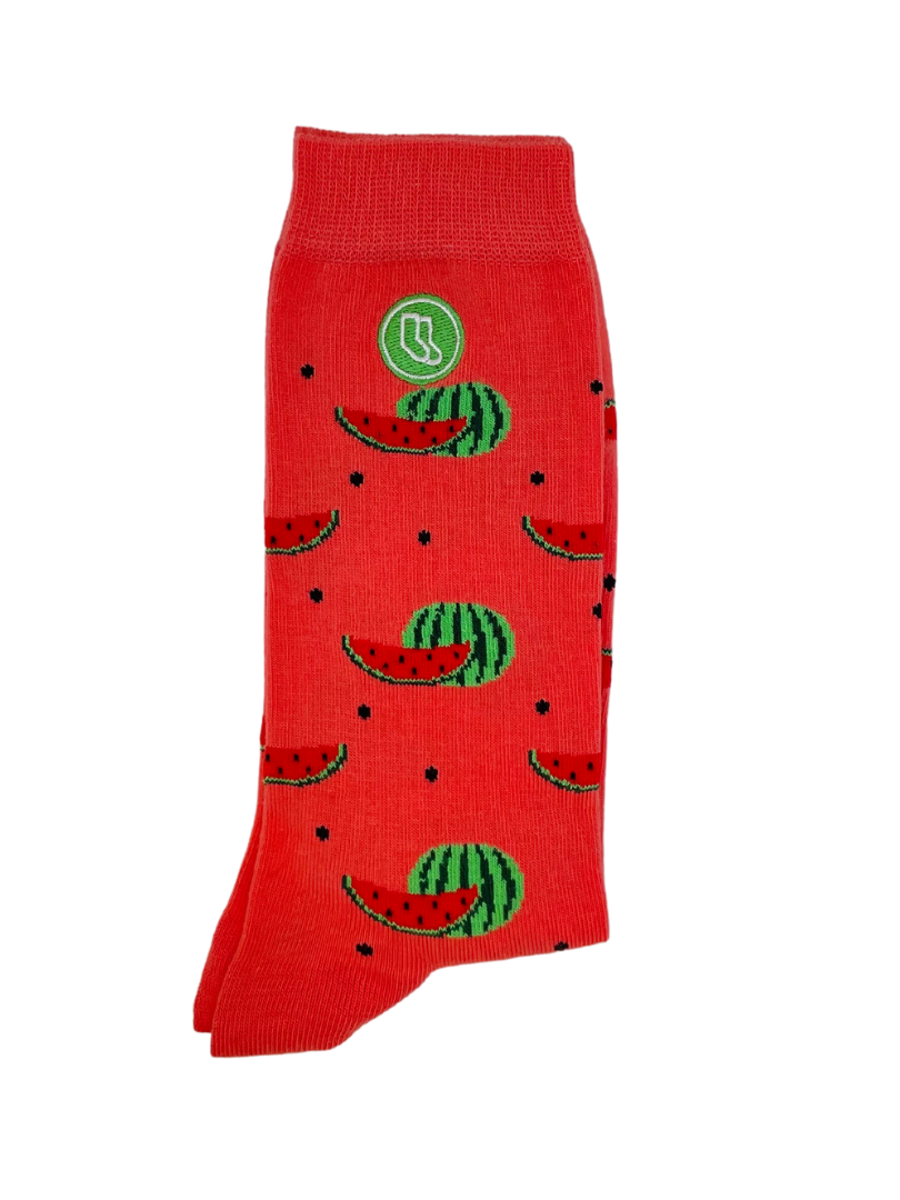 Pair of red socks with Watermelon print design